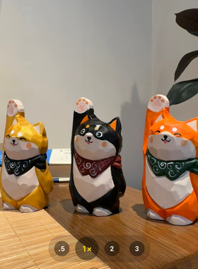 招福柴犬 招财招福  可爱创意木雕小摆件纯手工 乔迁生日纪念礼品