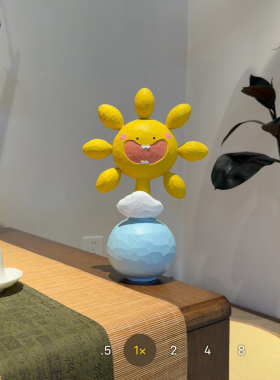 大太阳花木雕摆件可爱治愈系创意玄关桌面装饰品送人礼物
