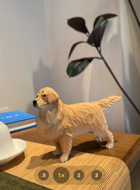 养只大金毛 手工木雕小摆件仿真精品小狗动物桌面装饰品礼物