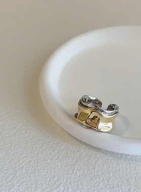 双层撞色金属开口戒指女小众设计感复古个性简约百搭气质时尚指环