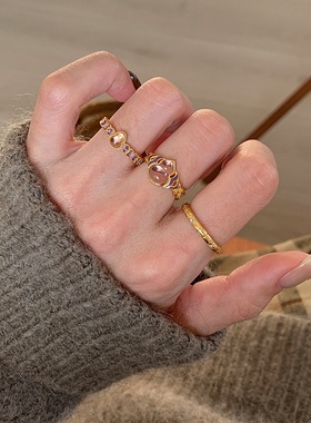 中古风葫芦花边金属戒指女古法国潮文艺复古时尚气质百搭指环戒子