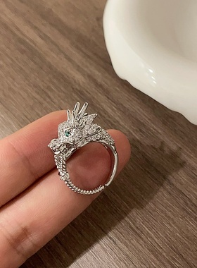 轻奢锆石满钻龙头金属戒指女设计感个性百搭气质时尚指环戒子