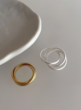 哑光多圈金属戒指女小众设计感复古个性简约百搭气质时尚指环戒子