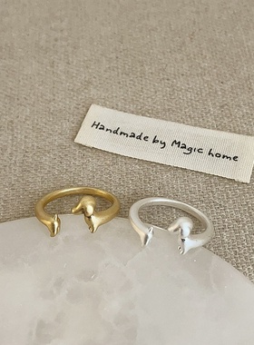 哑光磨砂金属腊肠狗开口戒指女小众设计感个性时尚百搭指环戒子