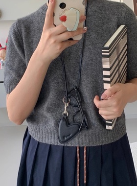 韩国ins皮质爱心猫咪零钱包挂件项链女可爱百搭时尚配饰毛衣链