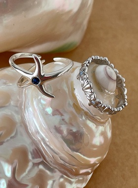 贝壳海星锆石金属开口戒指女简约个性小众时尚气质百搭指环戒子