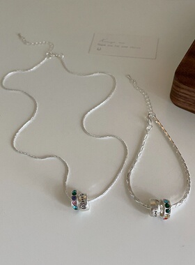 彩色锆石字母圈圈项链手链女设计感小众个性百搭气质颈链锁骨链