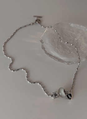 小众设计感猫眼石爱心吊坠项链女法式复古个性简约百搭颈链锁骨链