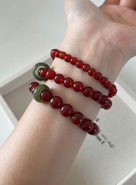 新中式红色串珠绿色跑环弹力绳手链项链女轻奢时尚百搭手环手饰