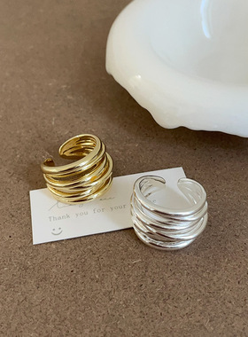 欧美风多层金属缠绕开口戒指女小众夸张个性气质时尚百搭指环戒子