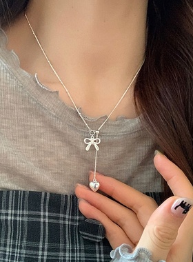 设计感蝴蝶结爱心抽拉式可调节项链女简约优雅轻奢百搭颈链锁骨链