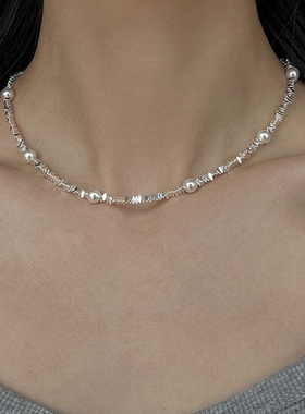 碎银子珍珠项链女韩国小众设计感个性百搭简约气质时尚颈链锁骨链