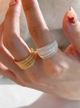 小众设计感复古多圈金属戒指女韩国个性简约百搭气质时尚指环戒子