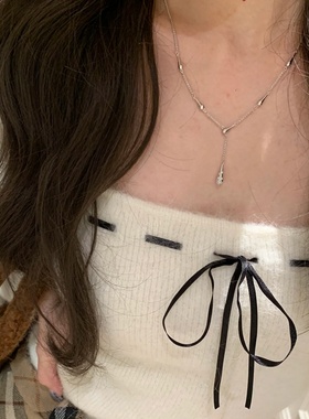 轻奢锆石水滴金属项链女复古个性感时尚气质百搭颈链毛衣链