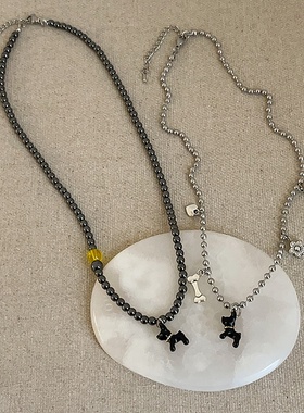 简约百搭小狗吊坠串珠项链女甜酷辣妹个性时尚气质潮流颈链毛衣链