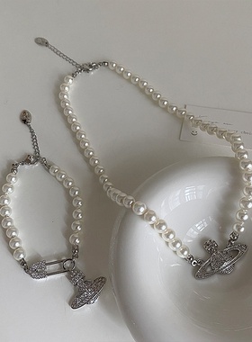 珍珠锆石星球项链手链女设计感小众复古个性百搭时尚颈链锁骨链