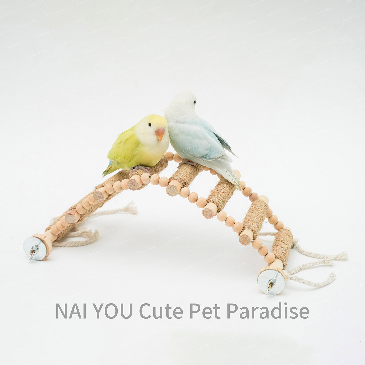 鹦鹉鸟爬梯实木麻绳马卡龙云梯原色木珠鸟笼楼梯造景楼梯桥鸟玩具,淘宝优惠券,粉丝福利购,淘宝优惠卷