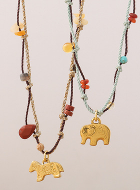 复古小马手工编织串珠项链新中式精致高级感原创小众设计锁骨链女