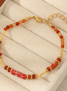 赤焰鎏金红串珠复古敦煌风轻奢手链小众手饰女