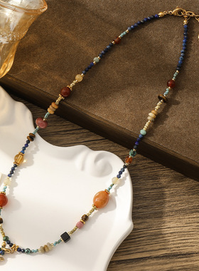 复古新中式青金石红玛瑙串珠项链女小众独特疯狂玛瑙民族风锁骨
