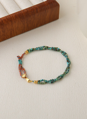 国风如意挂坠925银天然湖北松石手串撞色小众感手工串珠手链