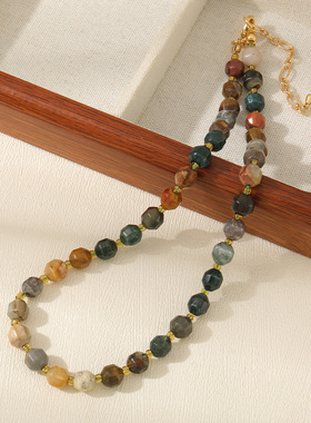 禅意新中式天然转运石手工串珠项链潮流国风复古轻奢感锁骨链