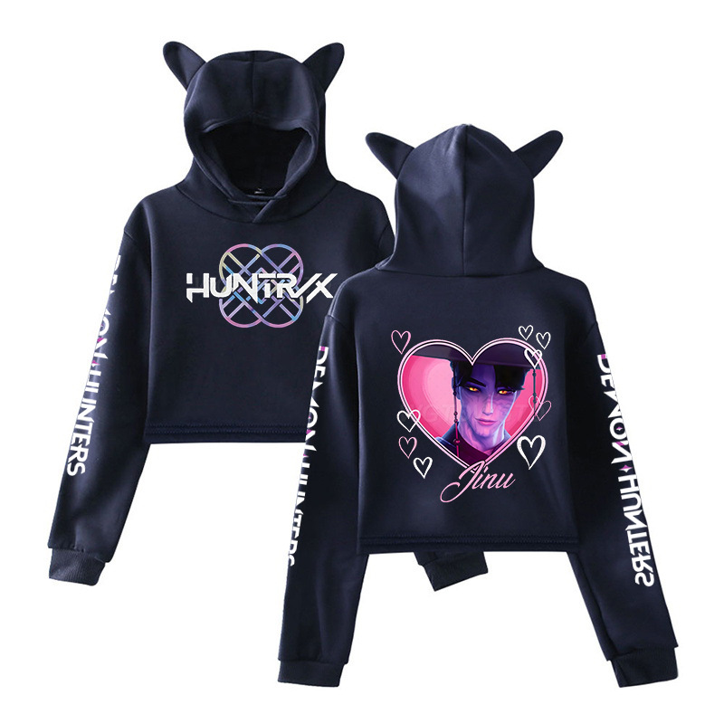 猎魔女团KPop Demon Hunters周边猫耳朵短款帽衫秋冬休闲卫衣 - 图2