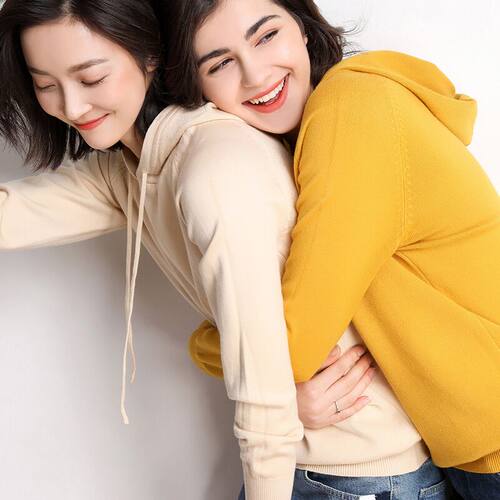 反季清仓减龄连帽卫衣女羊绒针织衫帽衫宽松打底羊毛衫大码毛衣潮 - 图1