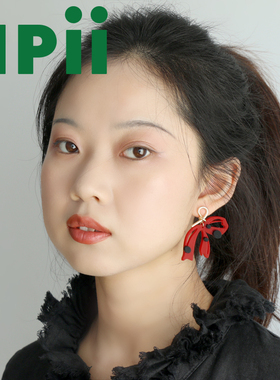 npii波点蝴蝶结耳环红红白色包金