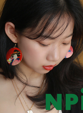 npii秋冬木质红色耳环小众设计