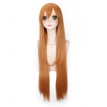 Ganwumei Xiaomi Tujianmi 100cm ເຂົ້າ cos wig ຜົມຍາວຊື່ສີທອງຊ້ໍາສີນ້ໍາຕານຍາວຜົມປອມ