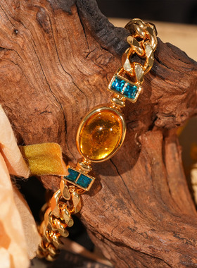 复古宫廷风黄水晶手链女