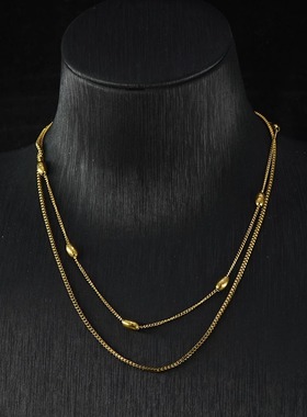 《缪斯》老佛爷超模限定款叠戴项链欧美椭圆珠双层锁骨链颈链女