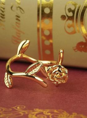 中古鎏金立体浮雕玫瑰戒指