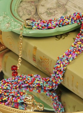 复古宫廷风多层彩色琉璃串珠项链