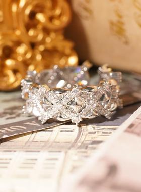 中古满钻几何菱形镂空戒指女