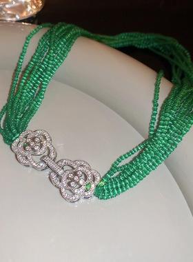 《东方山茶》山茶花锆石小清新多层项链慵懒感设计叠穿颈链锁骨链