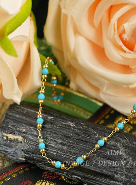 中古风绿松石串珠项链毛衣链