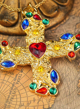 《马耳他》圣心彩色十字架项链法产打标百搭经典复古满钻毛衣链女