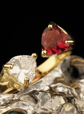 中古Vintage莱茵马蹄双色戒指