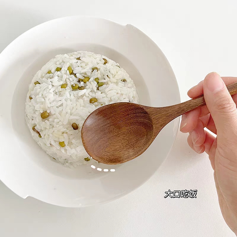 大小木勺日式长柄实木汤勺调羹木质甜品咖啡手工蜂蜜刻字勺子餐具 - 图0