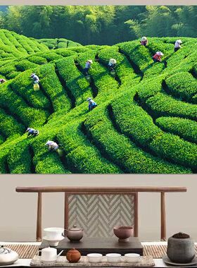 茶园茶山青山绿水茶叶店茶道文化墙纸背景墙茶室茶桌自粘背胶贴画