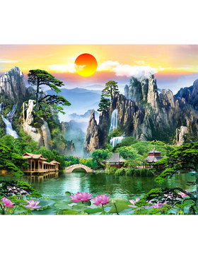 人间仙堂画有山有水亭子风景无