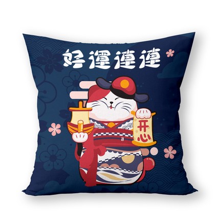 日式招财猫祈福短毛绒抱枕 好运连连靠枕靠垫双面方形招福抱枕套 - 图1