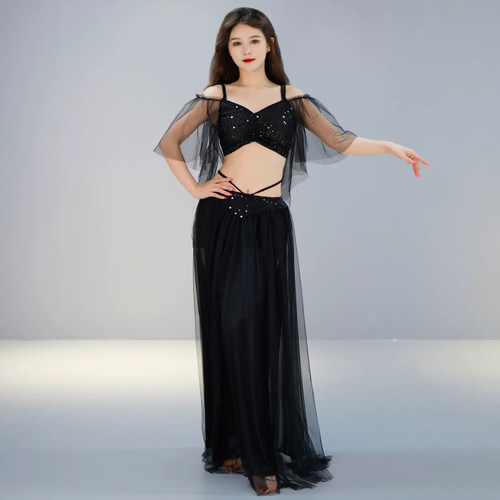 舞娘肚皮舞服装2026夏秋新款短袖练功服仙气网纱大摆裙练习班服女 - 图3