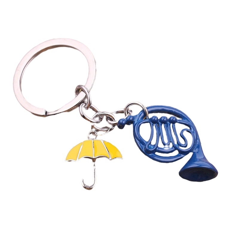 @.Hot Blue Horn Small Yellow Umbrella Keychain Metal Pendant-图3