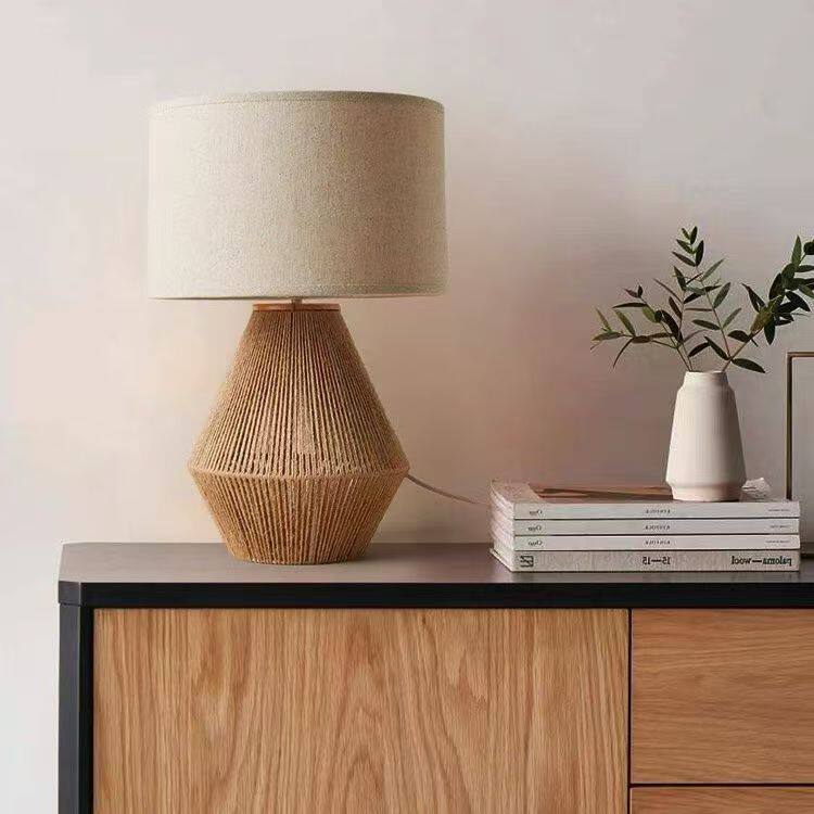 日式复古风麻绳台灯书房床头灯酒店民宿氛围灯设计师手工编织台灯