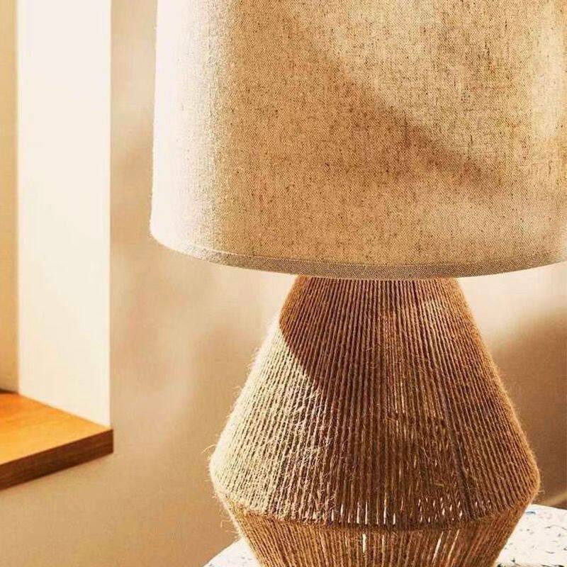 日式复古风麻绳台灯书房床头灯酒店民宿氛围灯设计师手工编织台灯