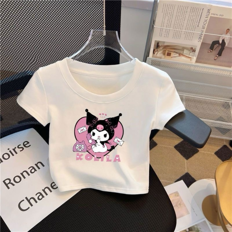 儿童短款短袖夏季2025新款纯棉女童kitty猫白色T恤半袖童装上衣潮 - 图0