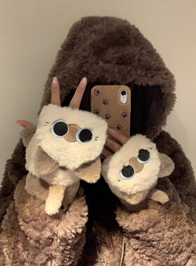 可爱暹罗猫毛绒翻盖半指手套女冬季加绒加厚保暖骑行防寒学生写字